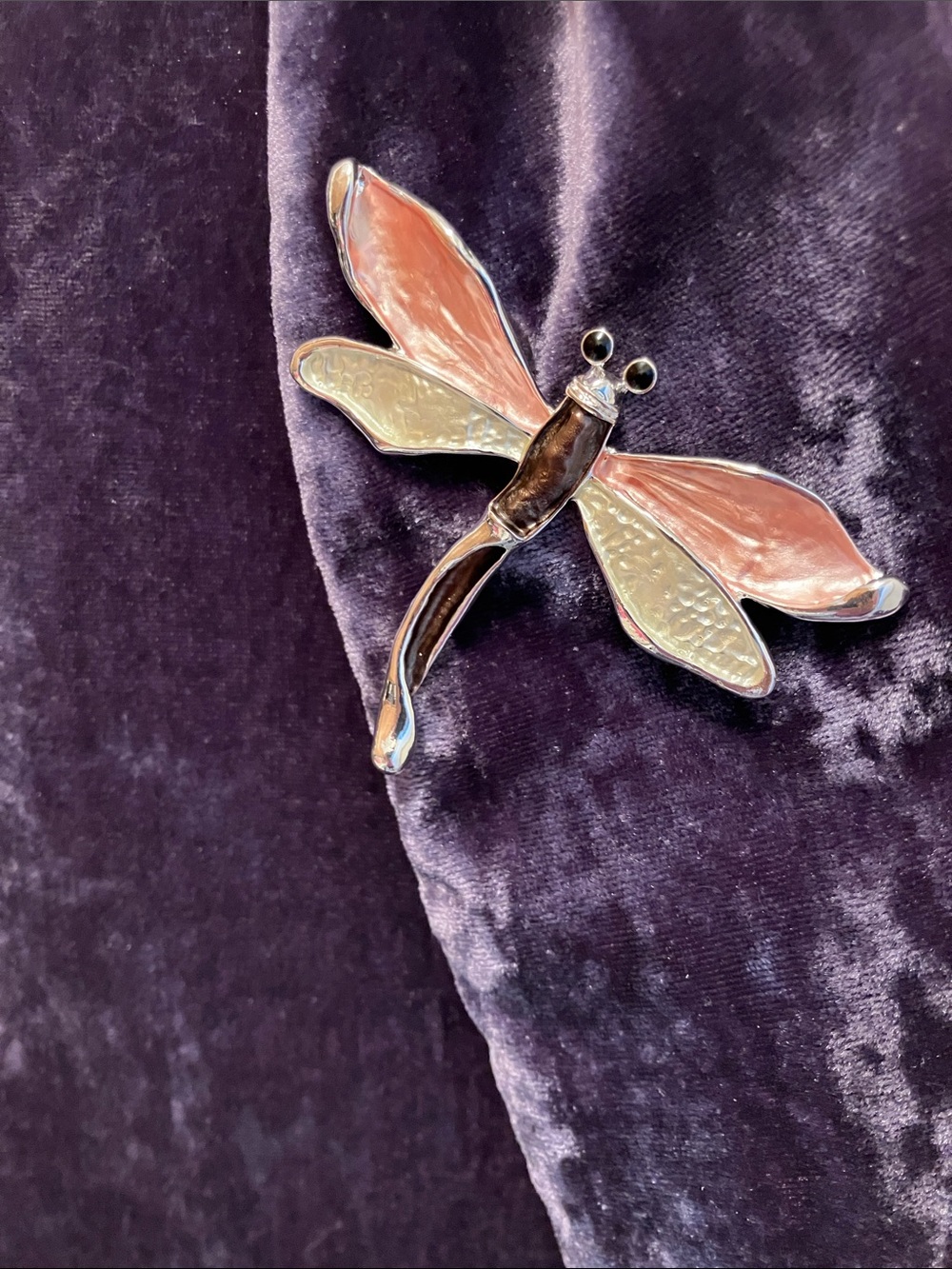 Dragonfly Brooch - Silver Tone Cloisonné Magnetic Pin